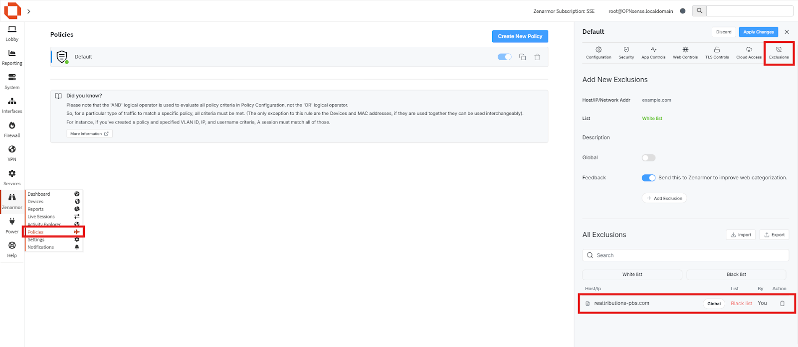 Exclusions with Blacklisted Domain