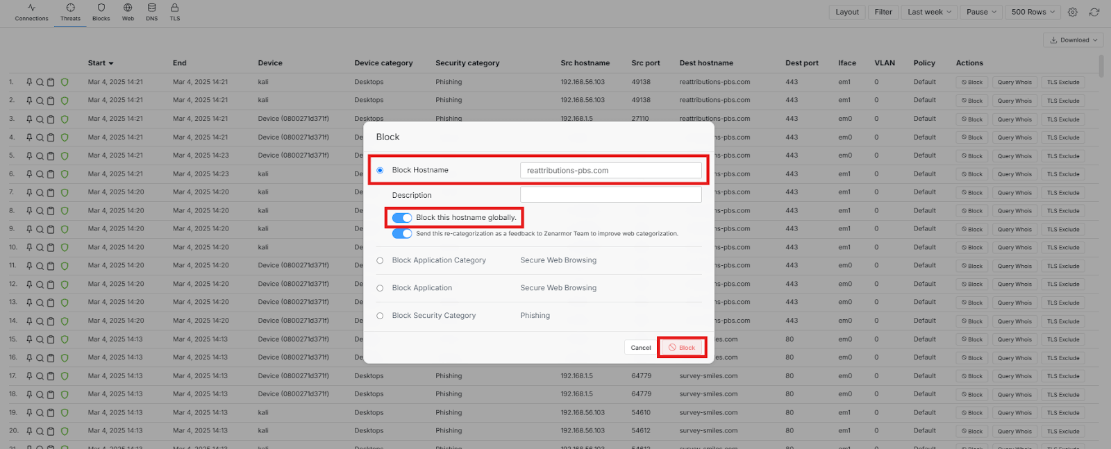Blocking the Malicious Domain via Actions Menu