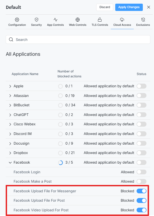 Block File Upload Actions for Facebook