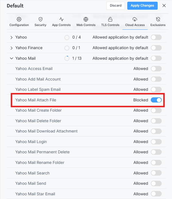 Block Mail Attach File Action for Yahoo