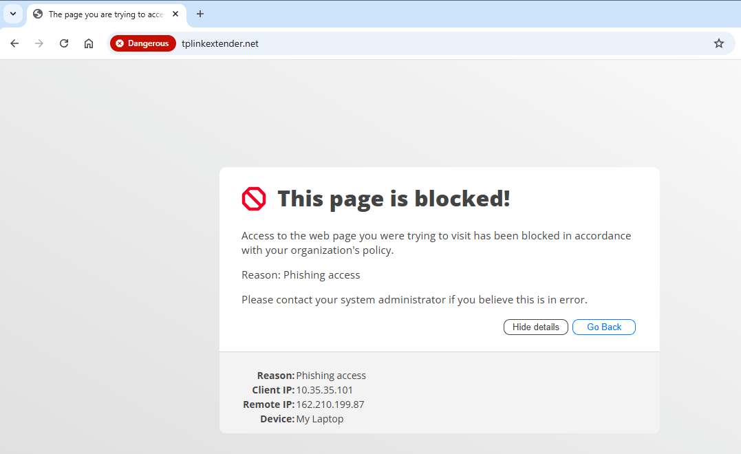 Block Notification Page