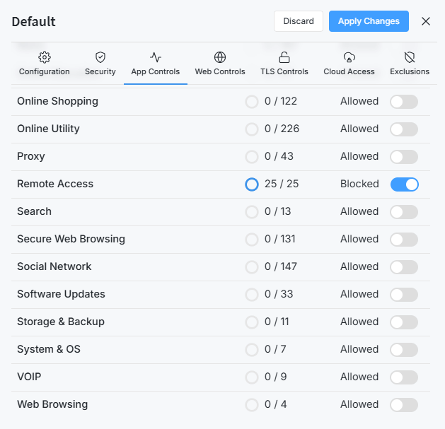 Blocking Remote Access App Category