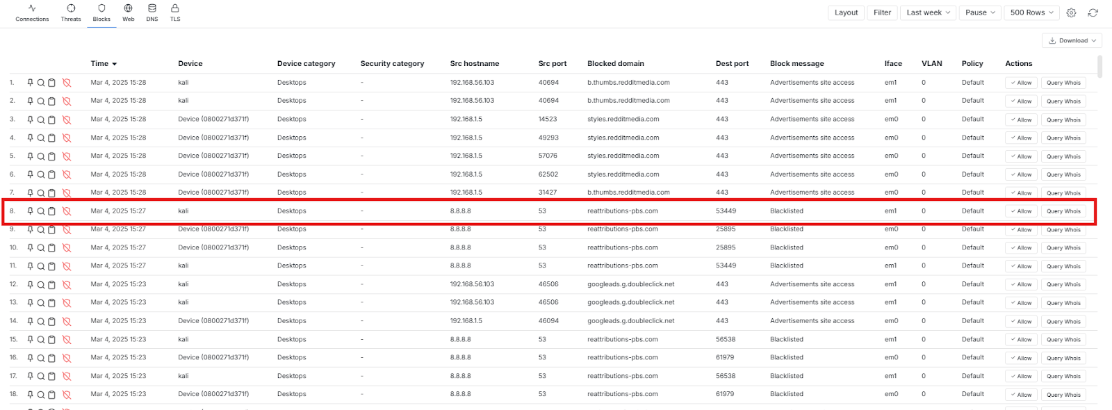 Blocked Domain Listed in Live Sessions Monitoring