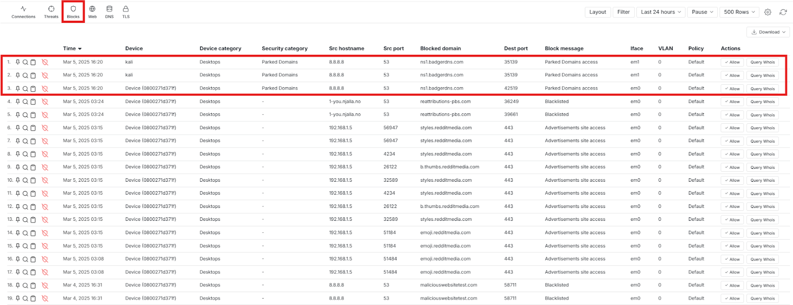 Blocked Security Category Listed in Live Sessions Monitoring