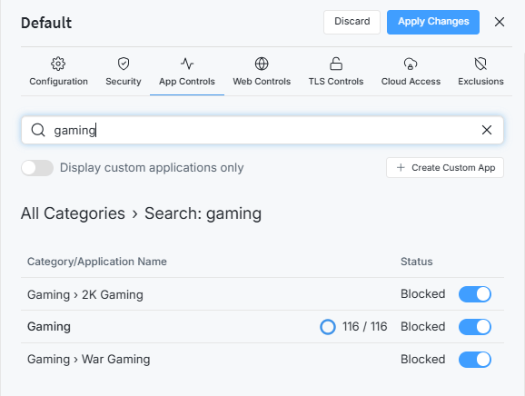 Blocking entire gaming application category
