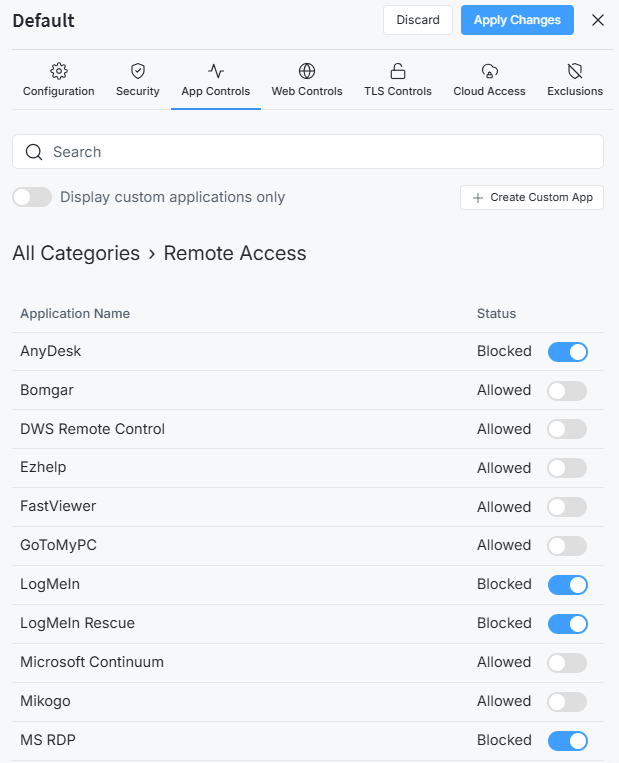 Blocking Remote Access App Category