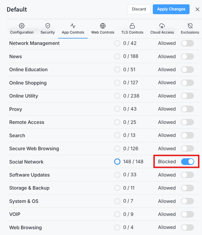 Blocking Social Network App Category