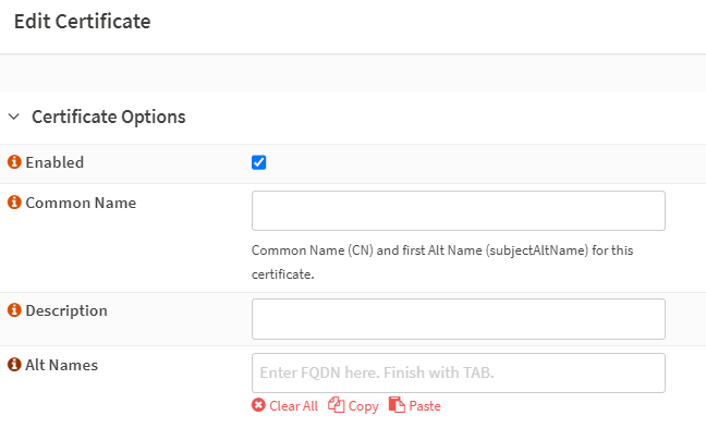 Certificate Options