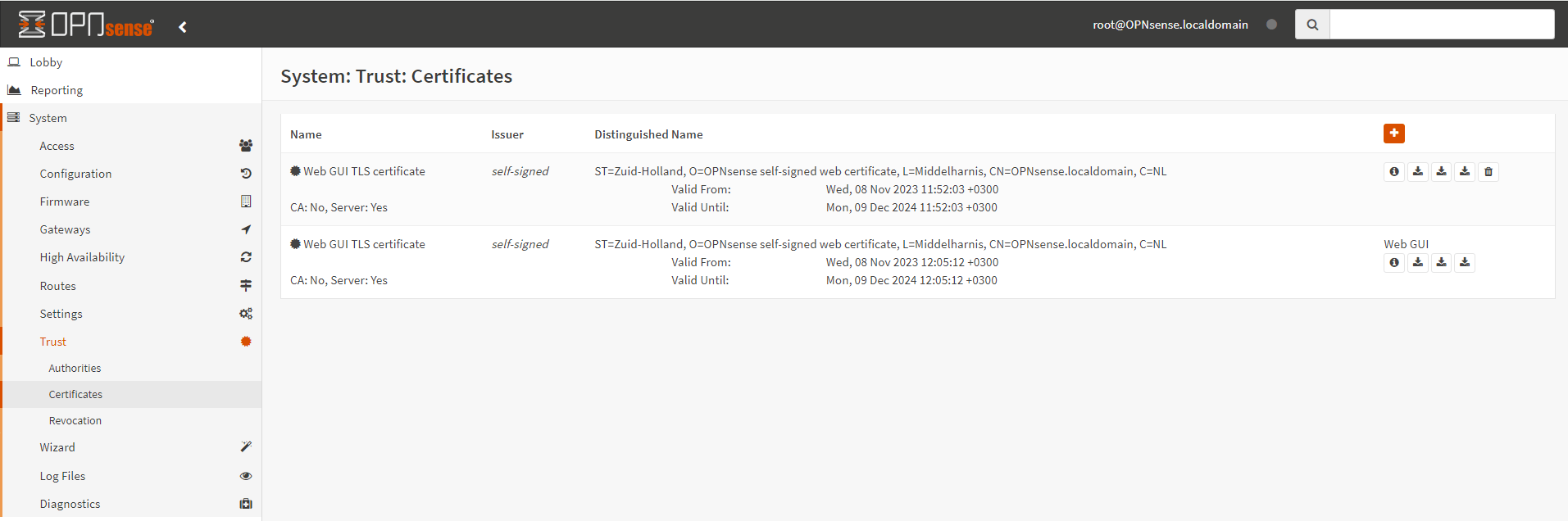 Certificates on OPNsense