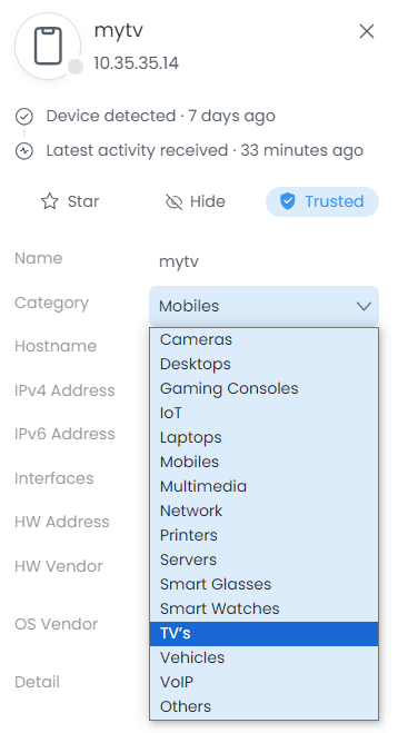 Updating Device Category on Zenarmor