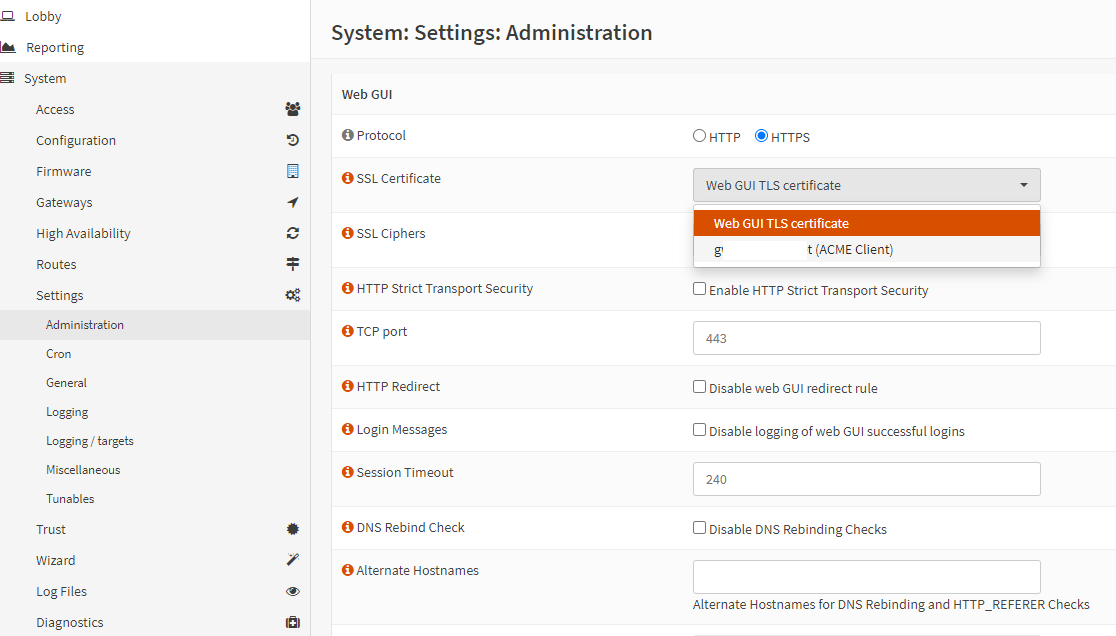 Change OPNsense GUI Certificate
