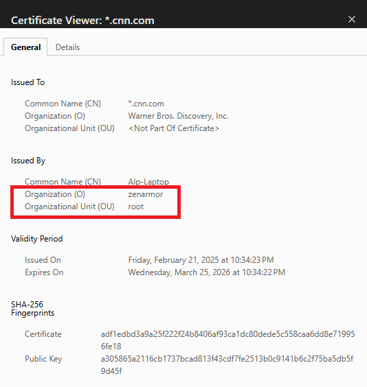 Viewing certificate on Chrome browser
