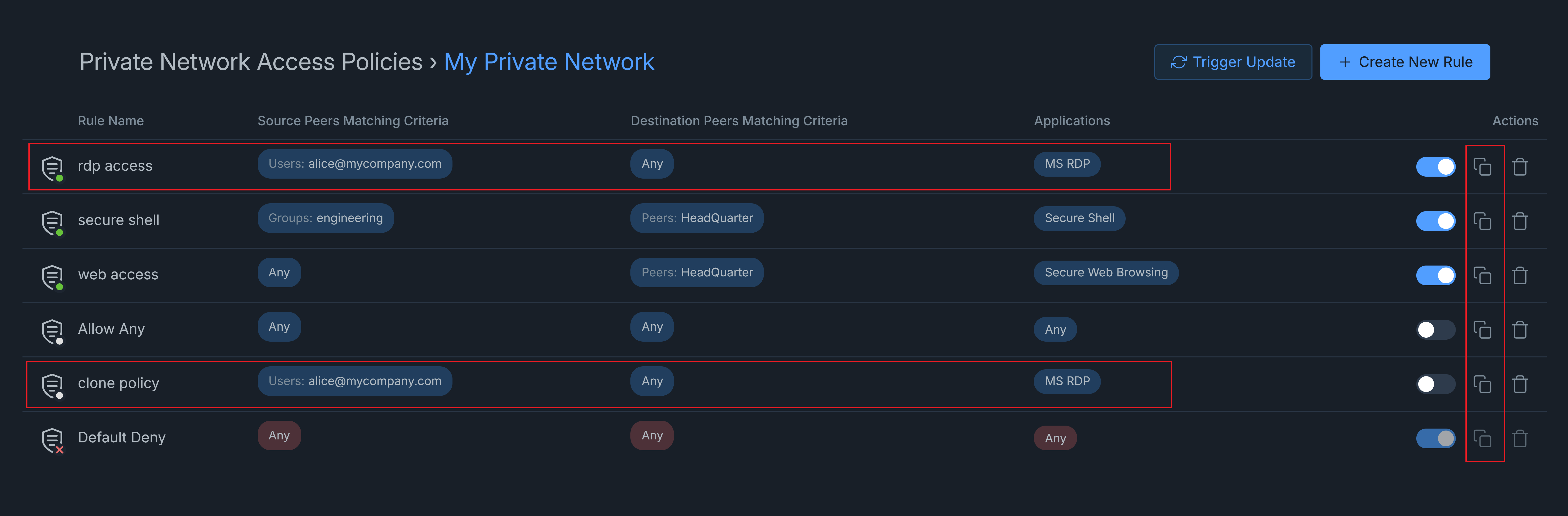 Cloning Private Network Access Policy