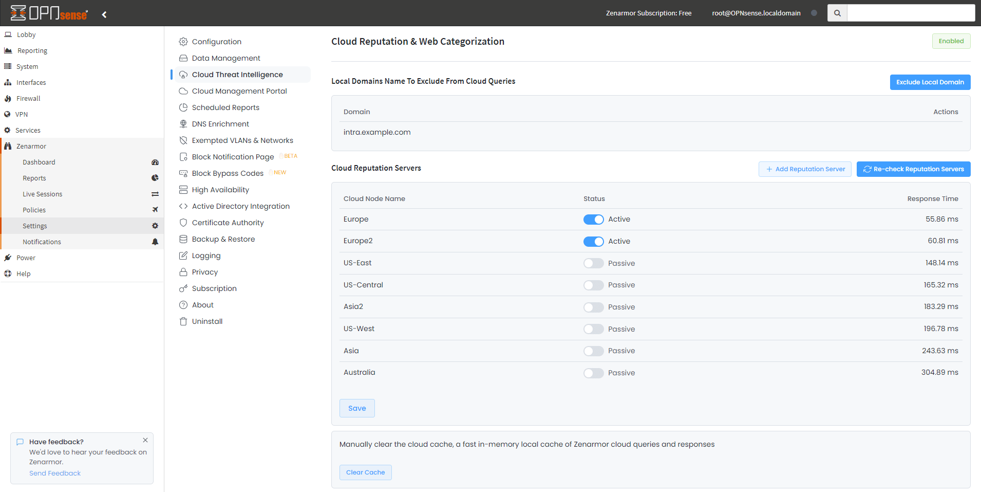 Cloud Threat Intelligence in the Zenarmor Configuration