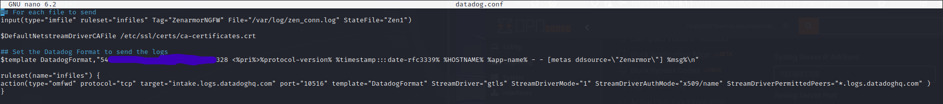 Completed datadog.conf as per the above steps