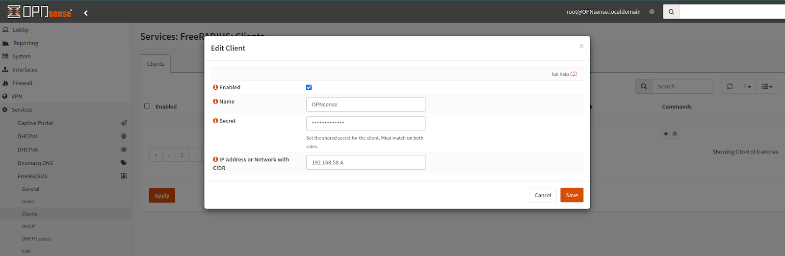 Configure FreeRADIUS Client