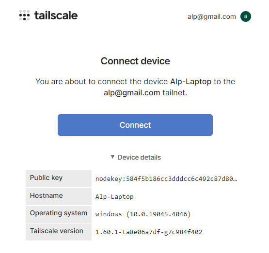 connect device to Tailscale