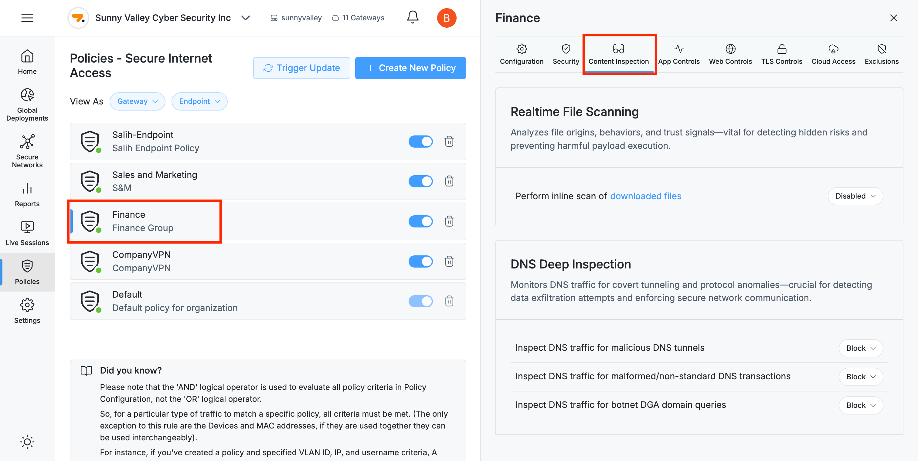 Content Inspection Tab