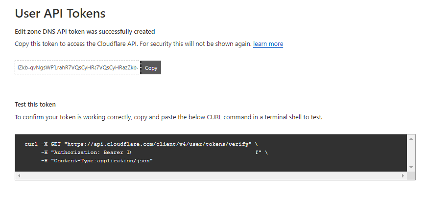 Copy API key on CLoudflare