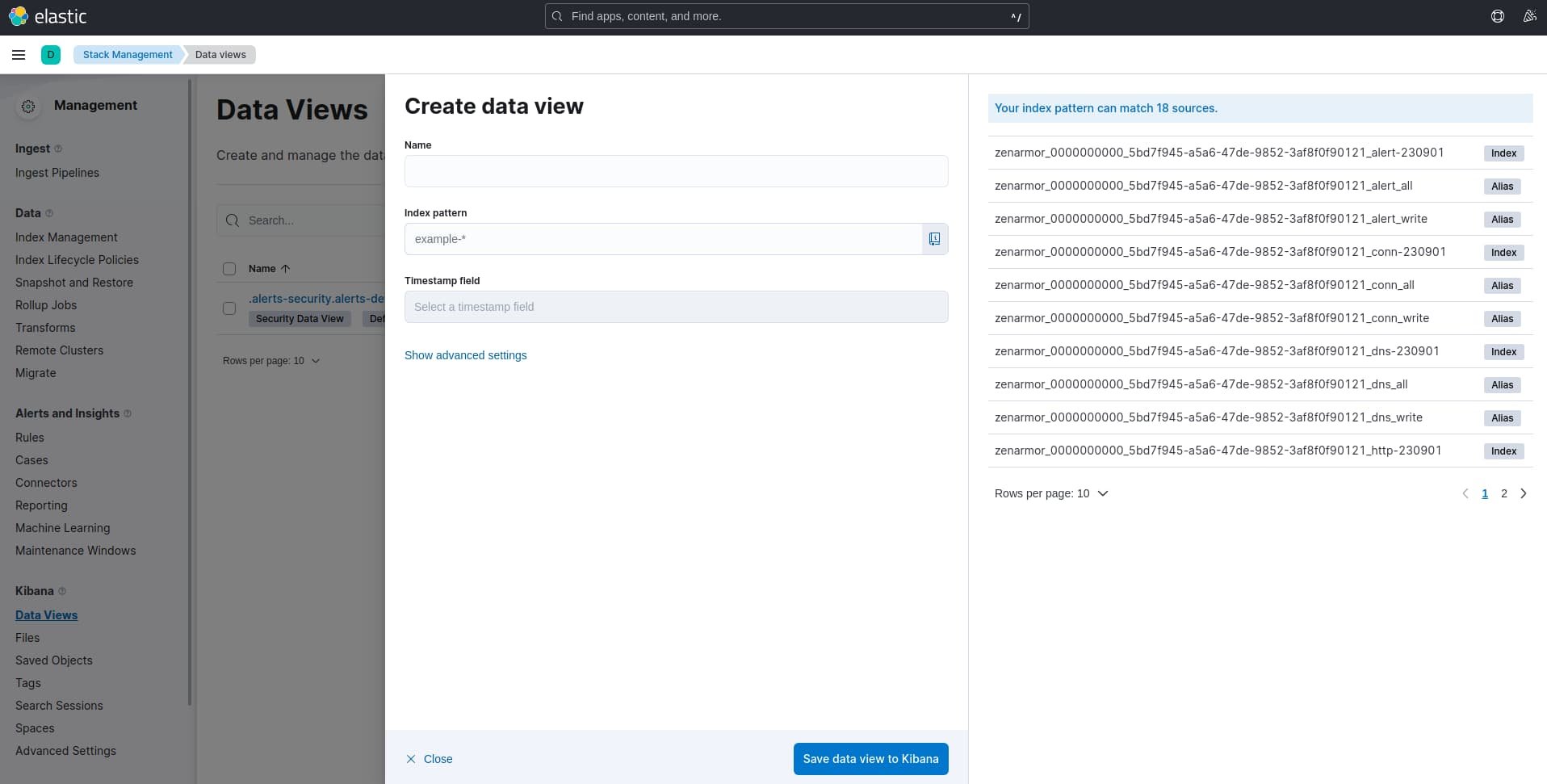 Create Data View Menu
