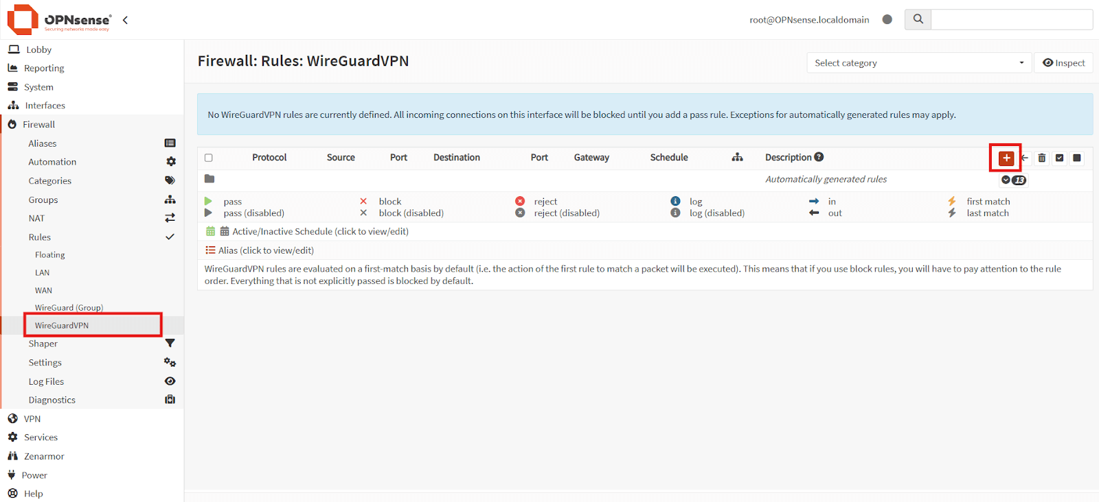 creating firewall rule on the wireguardvpn interface