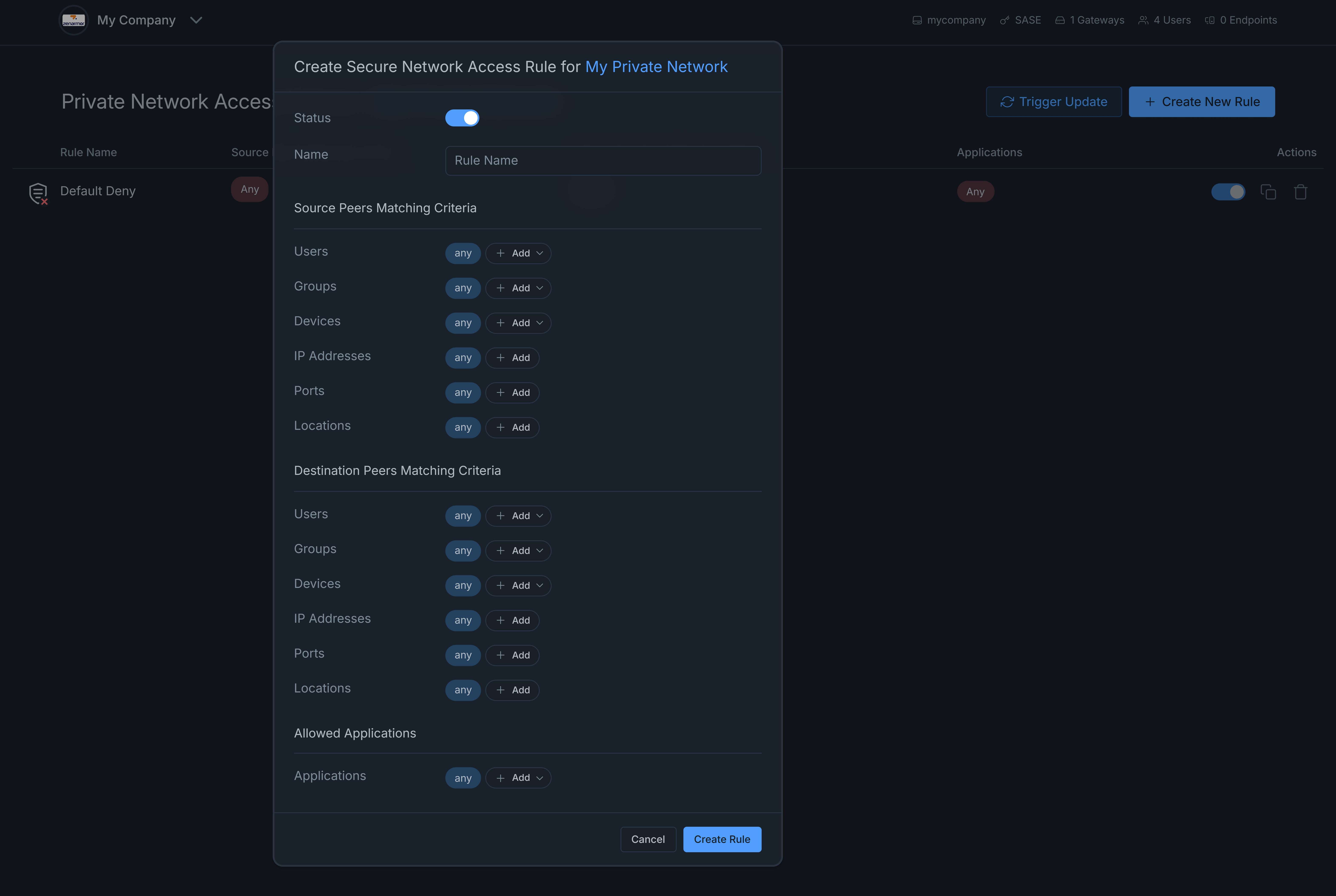 Creating Private Network Access Policies