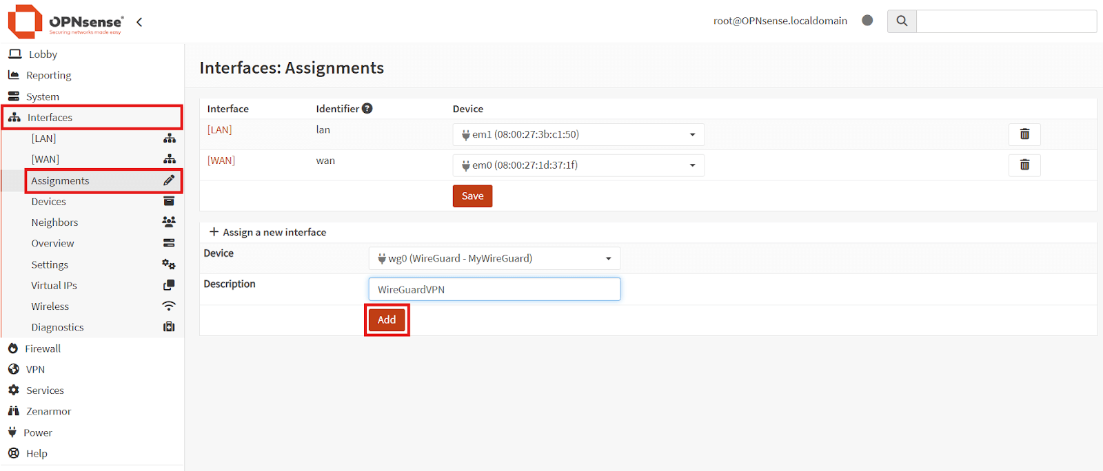 creating wireguard interface on opnsense
