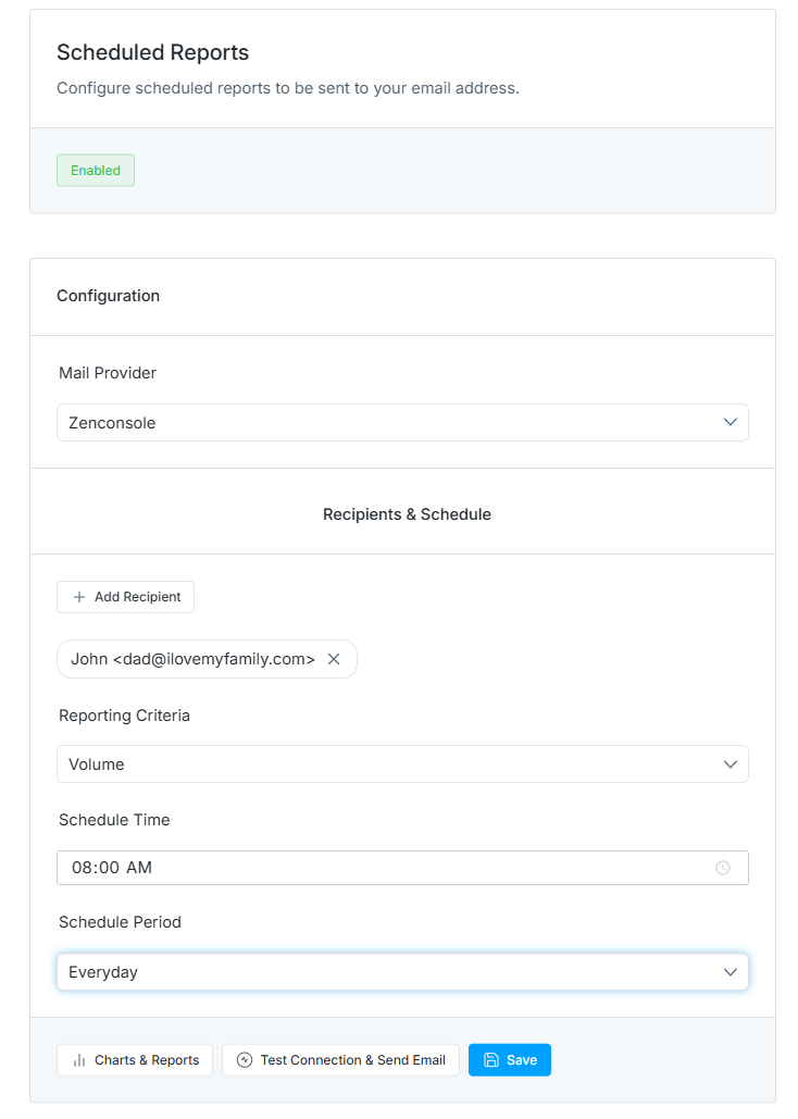 Daily Scheduled Reports Configuration