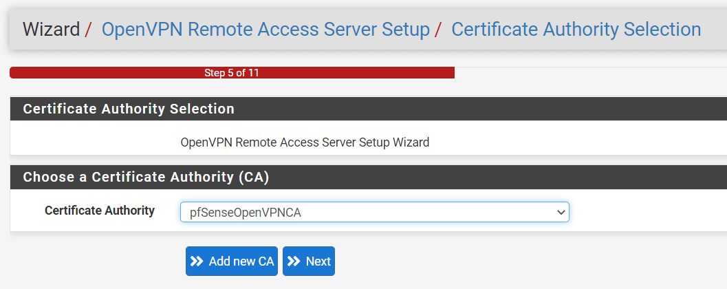 Auswahl der Zertifizierungsstelle auf pfSense