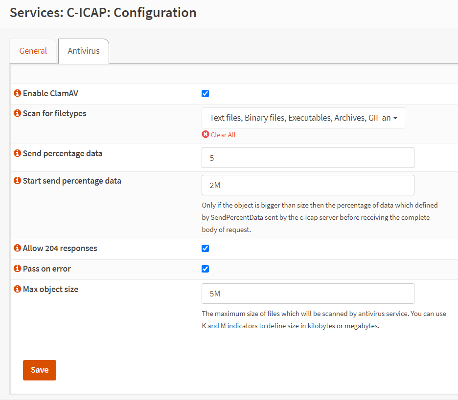 Konfiguration der C-ICAP-Antivirus-Einstellungen in OPNsense