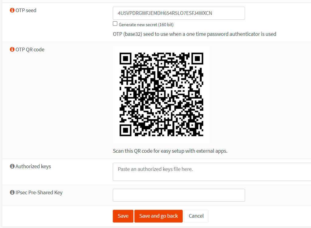 OTP-QR-Code in OPNsense erhalten