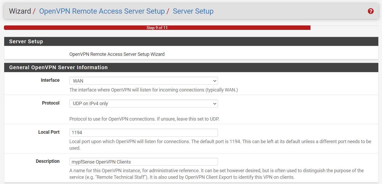 Allgemeine OpenVPN-Serverinformationen auf pfSense