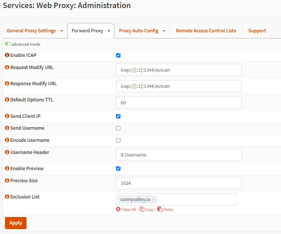 Aktivieren von ICAP für Web-Proxy in OPNsense