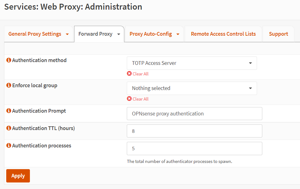 Einstellen der Authentifizierungsmethode für Proxy auf OPNsense