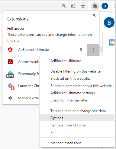 Konfiguration von AdBlocker Ultimate