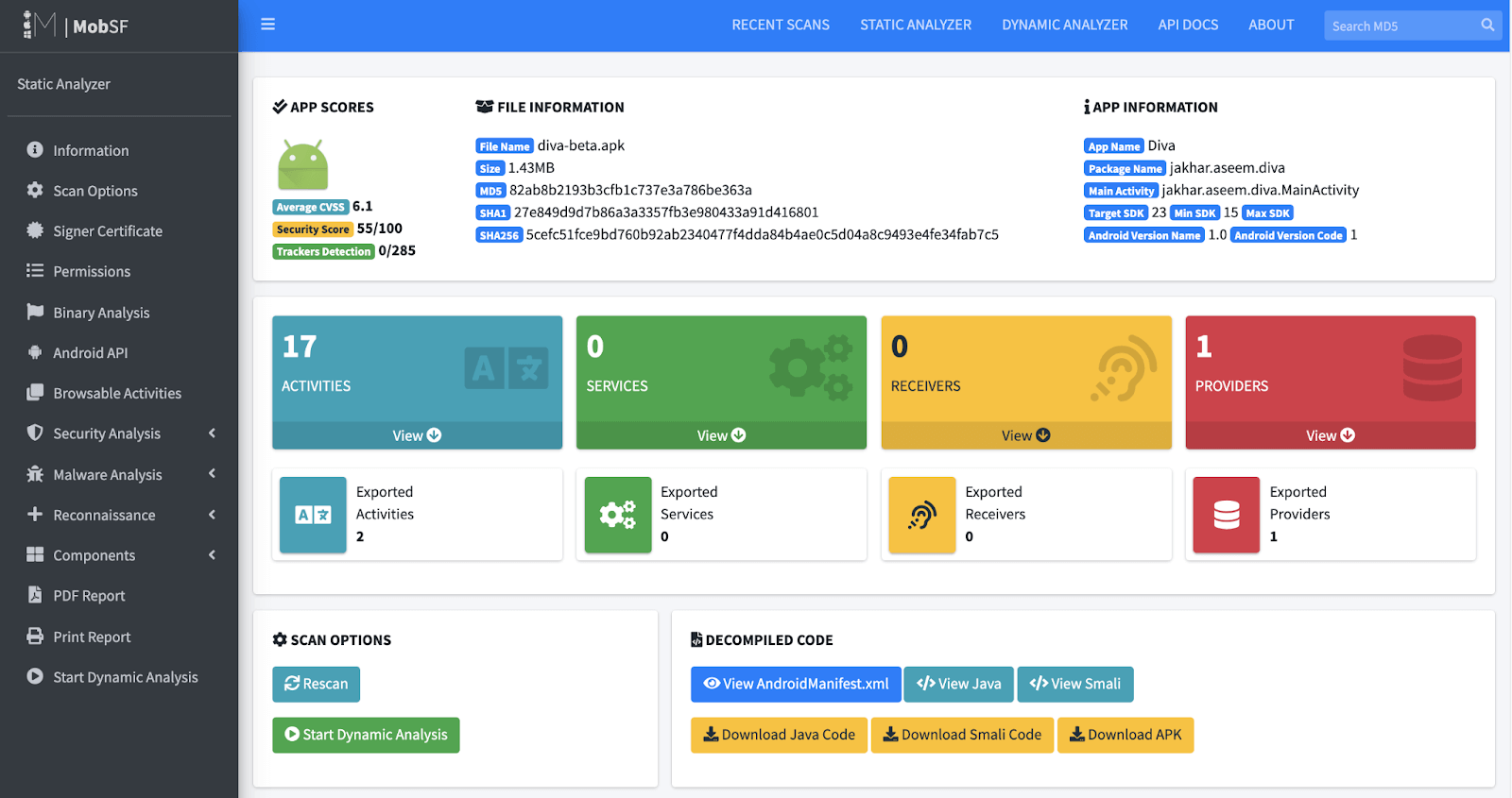 MobSF Dashboard