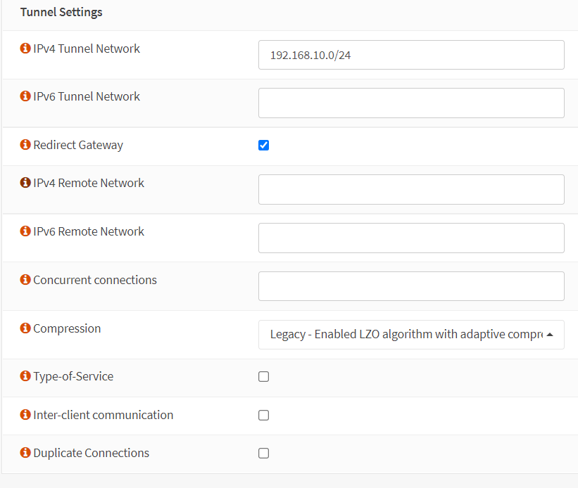 Tunnel-Einstellungen für einen OpenVPN-Server mit MFA in OPNsense
