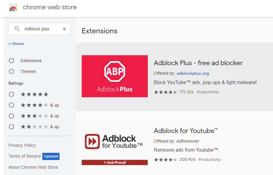 Nach der Adblock Plus-Erweiterung suchen