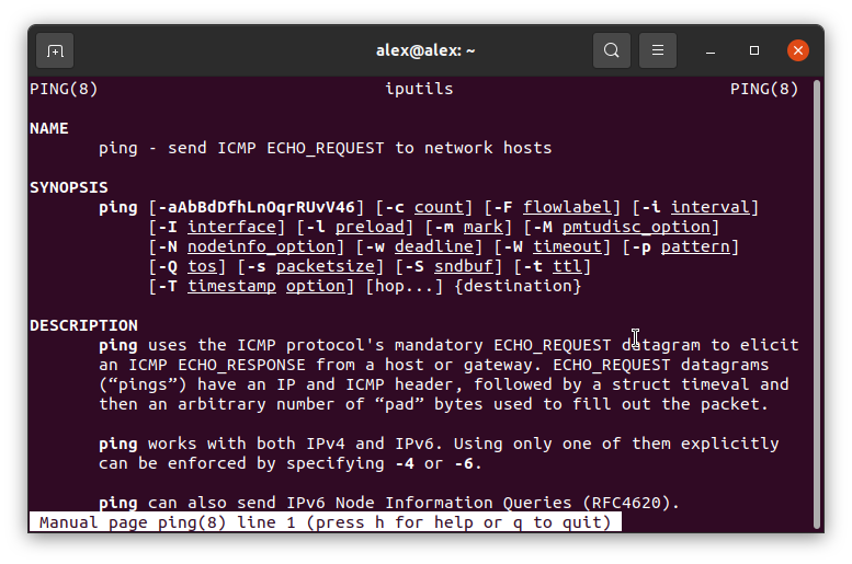 Ping-Handbuch auf Linux