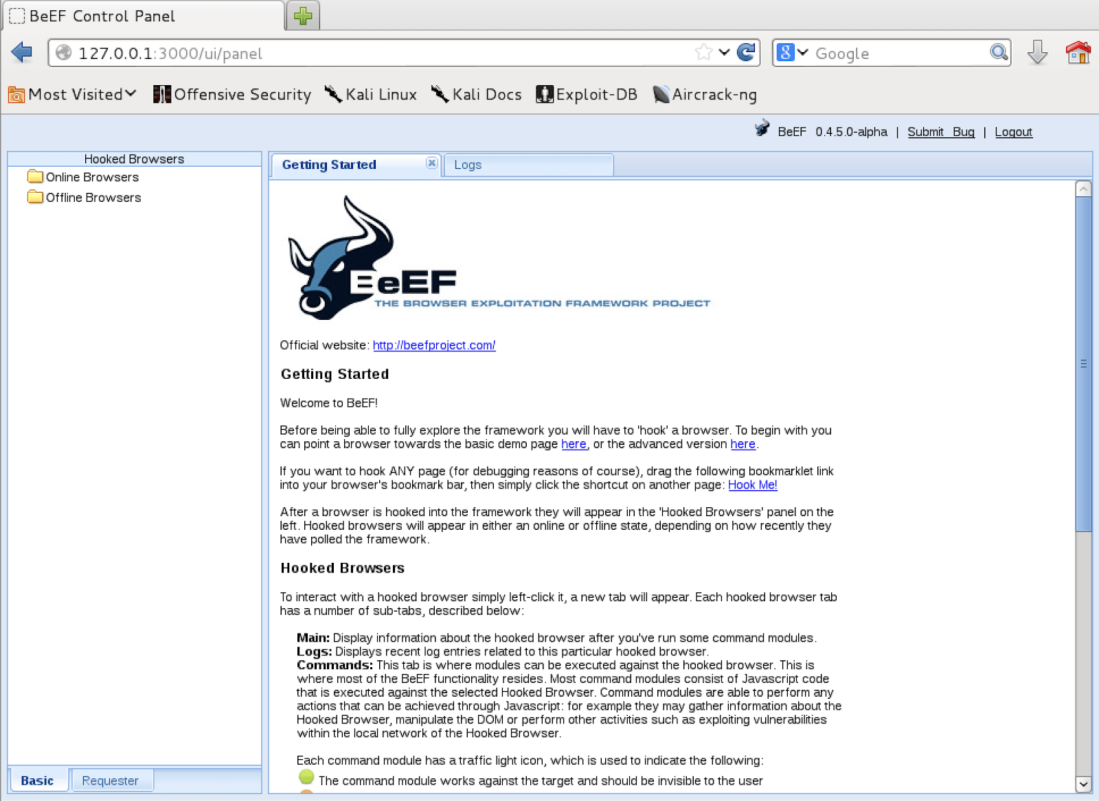 BeEF GUI