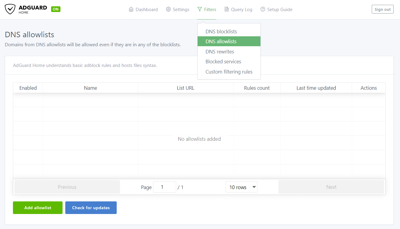 DNS-Whitelist auf AdGuard Home