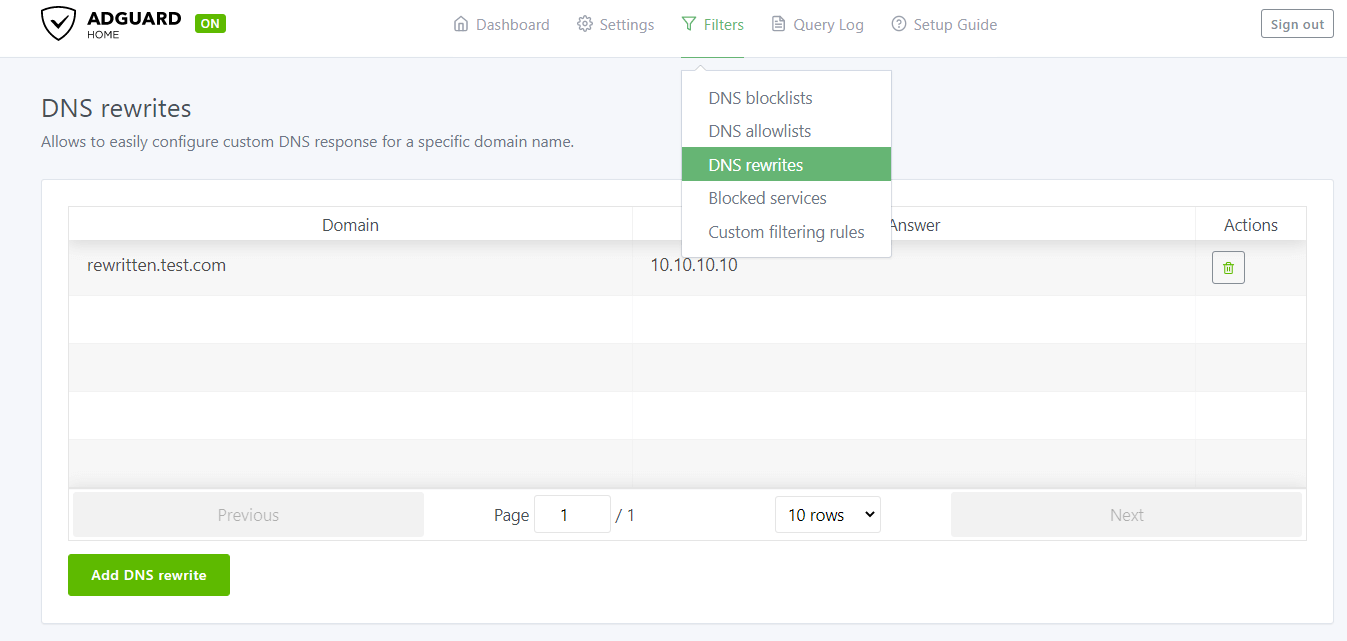 DNS-Umschreibungen in AdGuard Home