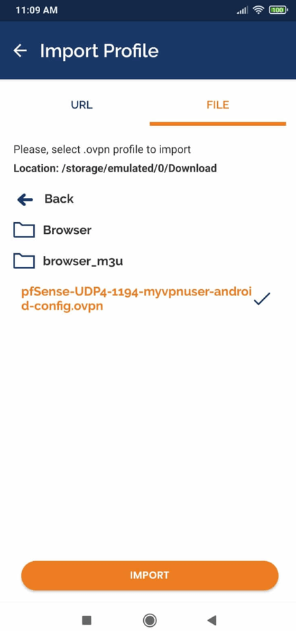 Importieren der OpenVPN-Clientkonfiguration auf einem Android-Gerät