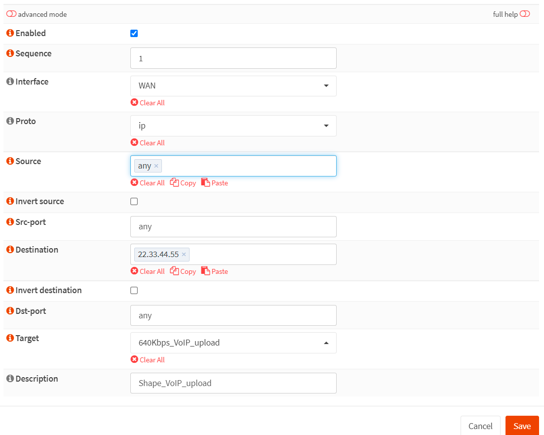 Erstellen einer Traffic-Shaper-Regel zur Reservierung der VoIP-Upload-Bandbreite in OPNsense