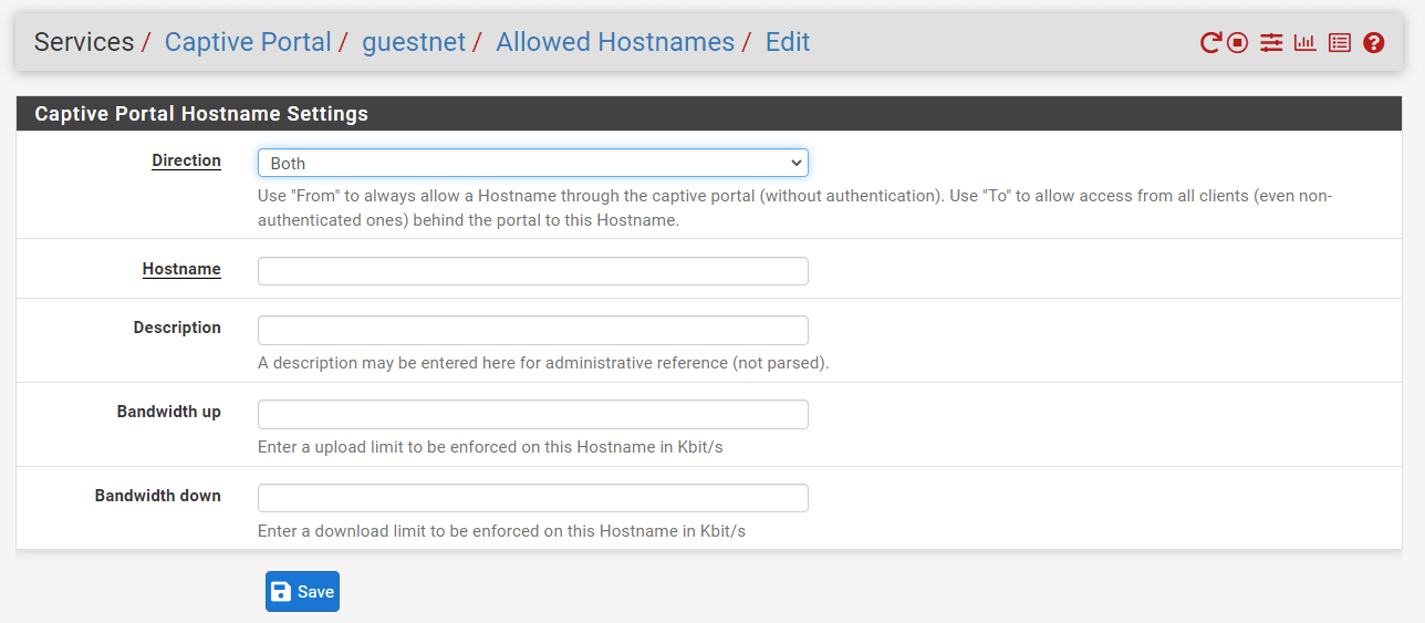 Hinzufügen erlaubter Hostnamen für das Captive Portal auf der pfSense-Firewall