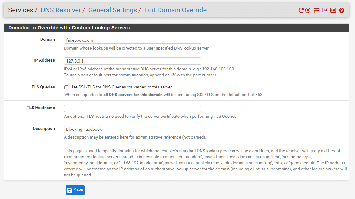 Hinzufügen von DNS-Overrides auf pfSense