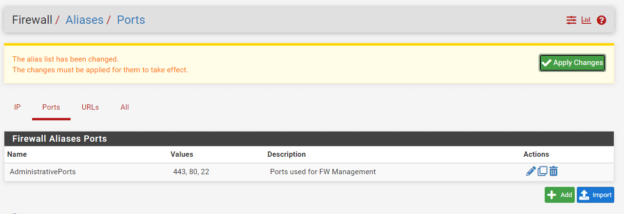 Änderungen für Port-Aliasnamen auf pfSense anwenden