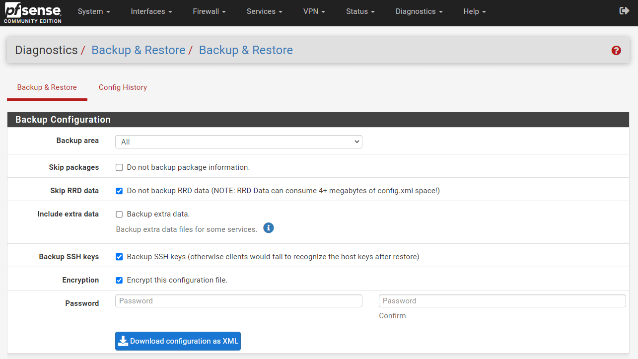 Manuelles Backup der pfSense-Konfiguration