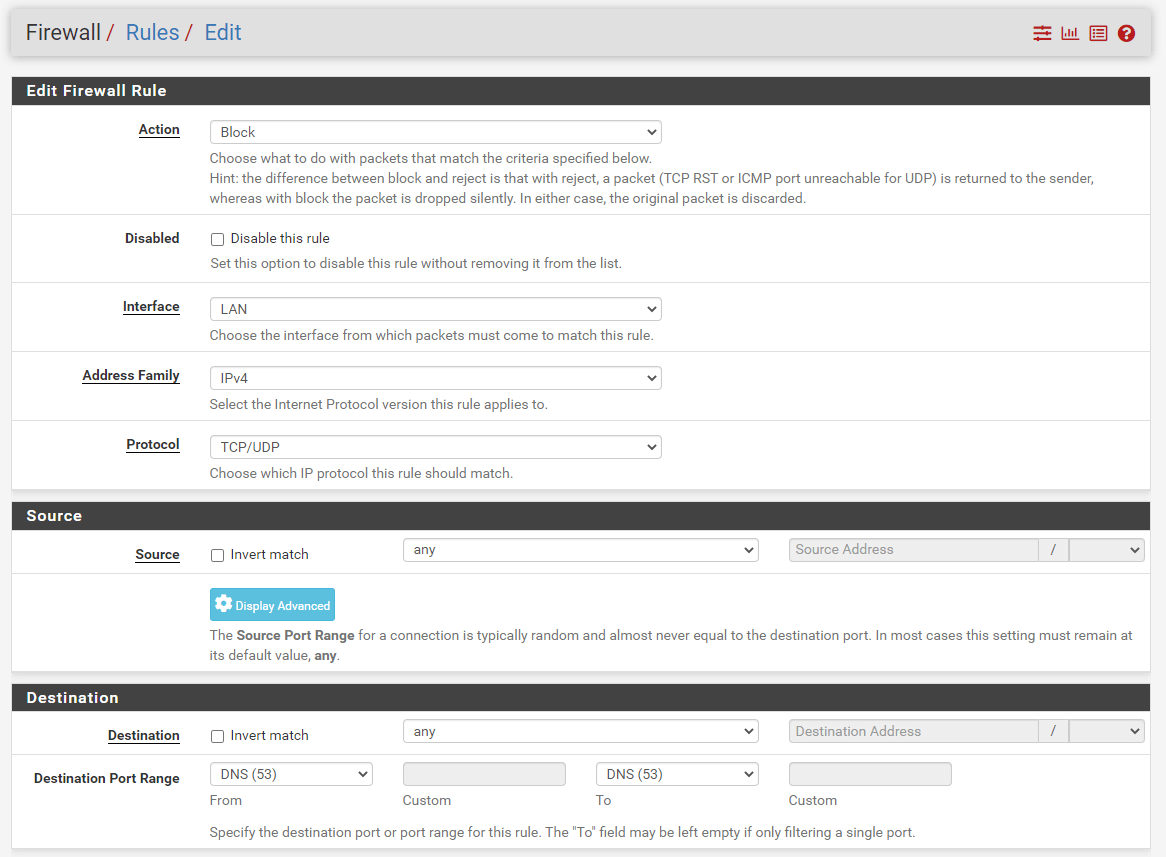 Block External DNS-Firewall-Regel