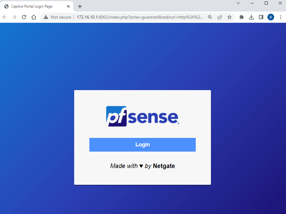 pfSense Captive Portal Standard-Login-Seite ohne Authentifizierung
